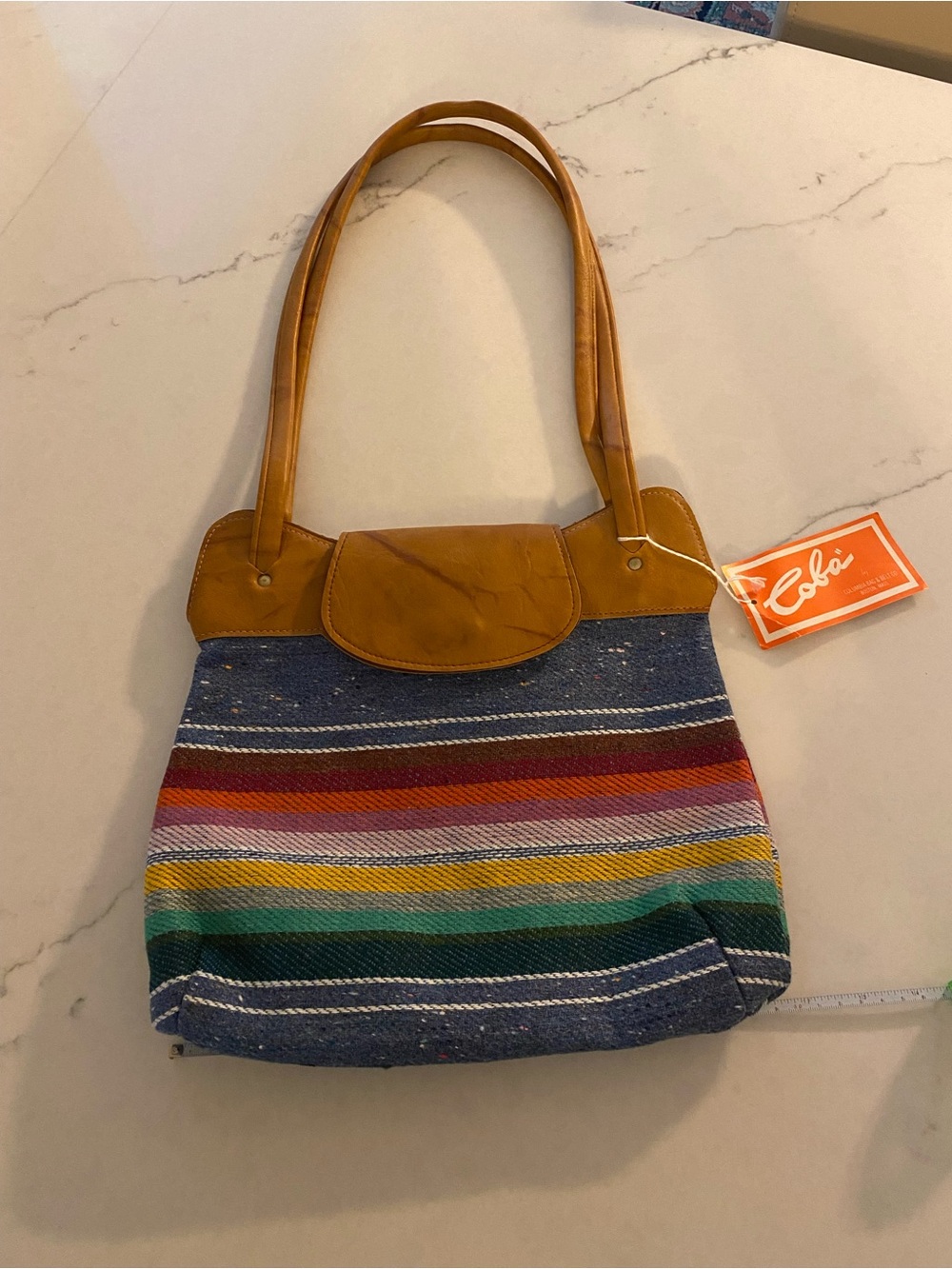 Vintage Columbia Bag & Belt Co “Coba” Purse Tapestry Tan Trim Boho Southwest 70s